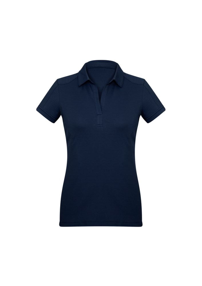 Navy ladies polo shirt, Size 16, in lightweight BIZ COOL™ fabric, featuring a feminine Y-line placket and sophisticated detailing.
