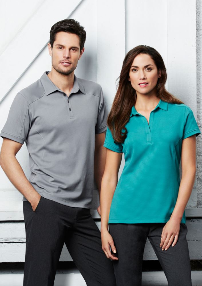 Ladies Profile Polo in black, size 14, featuring soft BIZ COOL™ fabric, Y-line placket, and stylish tailored design.