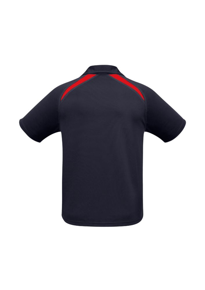 Kids Splice Polo in Navy/Red, size 10, featuring a breathable fabric and short sleeves, perfect for active boys.