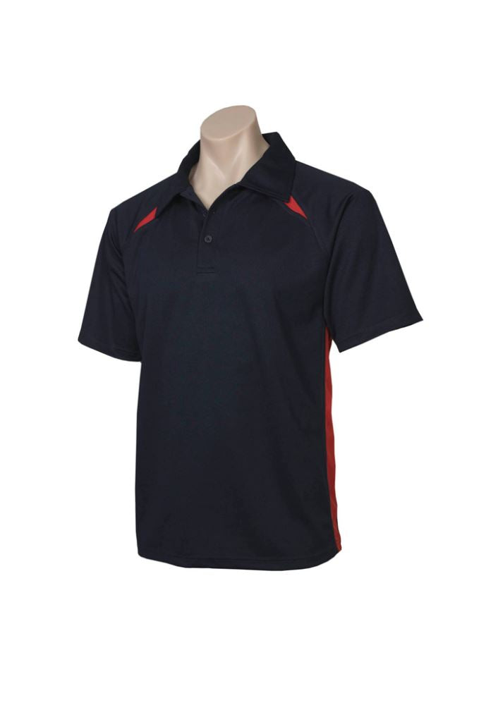 Men's XL Navy/Red Splice Polo, featuring breathable fabric, short sleeves, and a pocket, ideal for casual or professional wear.