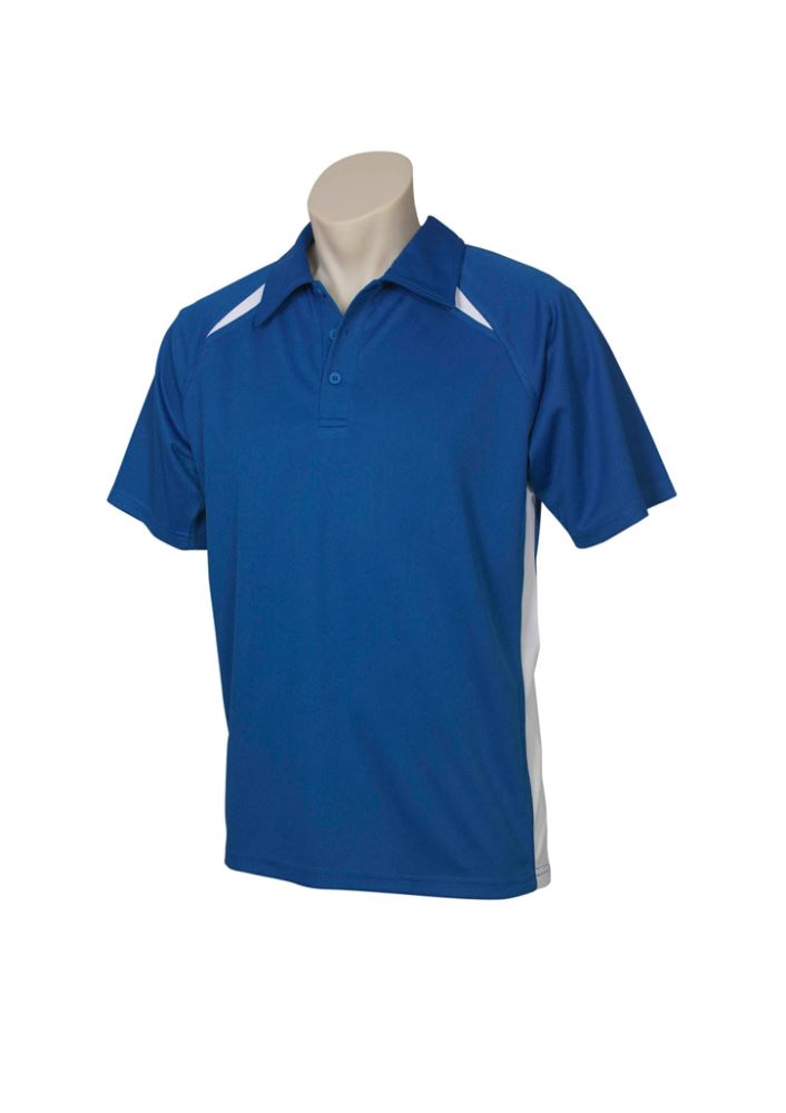 Mens Splice Polo in Royal and White, short sleeve, breathable fabric, stylish self-collar, with practical pocket for essentials.