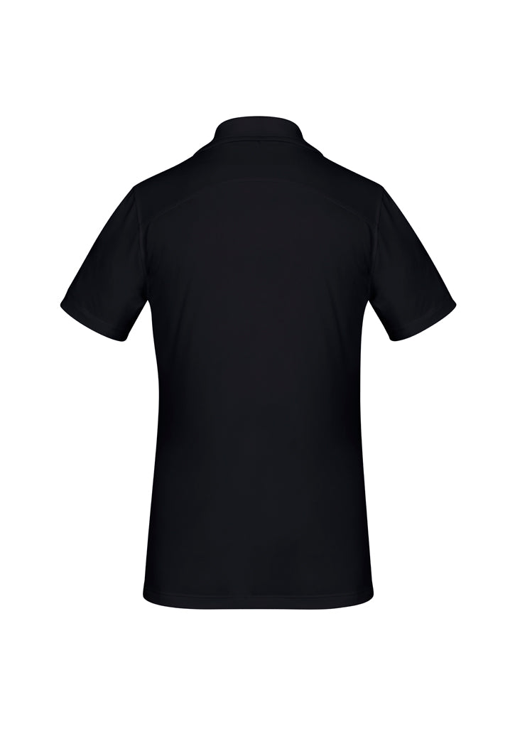 Stylish Ladies Aero Polo in Solid Black, Size 12, featuring breathable fabric and UPF protection for comfort and elegance.