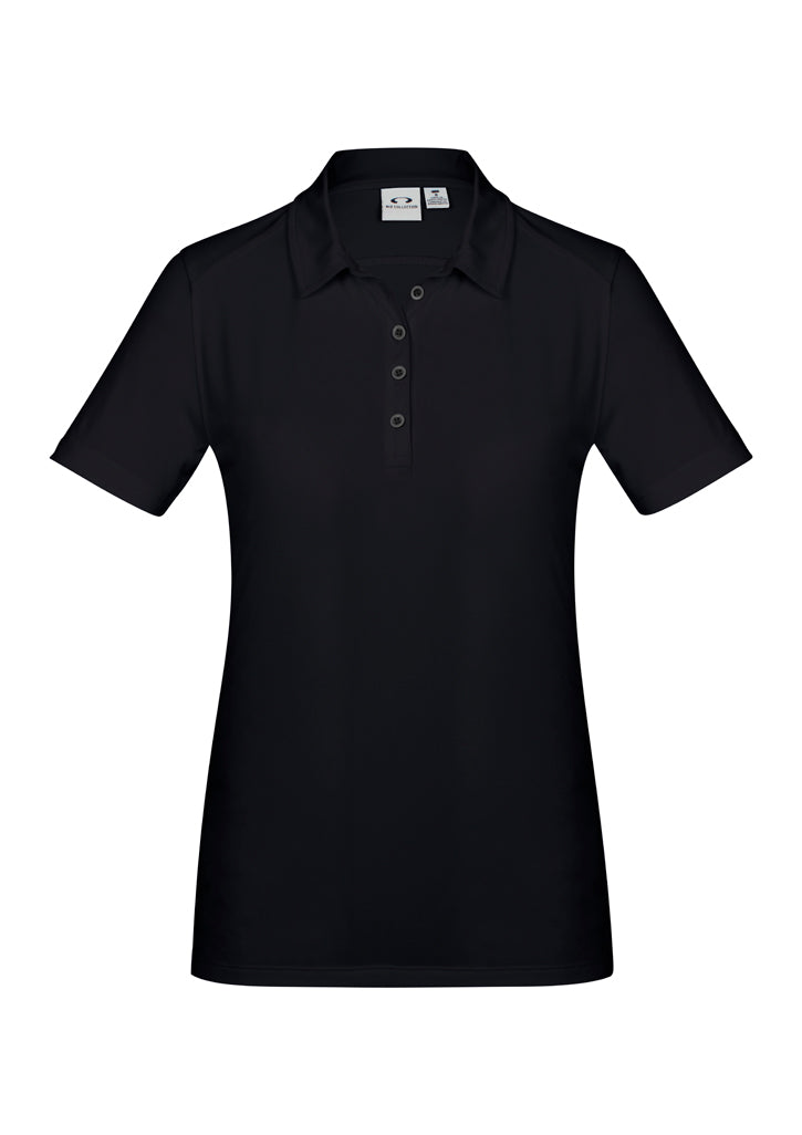 Ladies Aero Polo in solid black, size 18, featuring lightweight, breathable fabric with UPF protection and a stylish heathered design.
