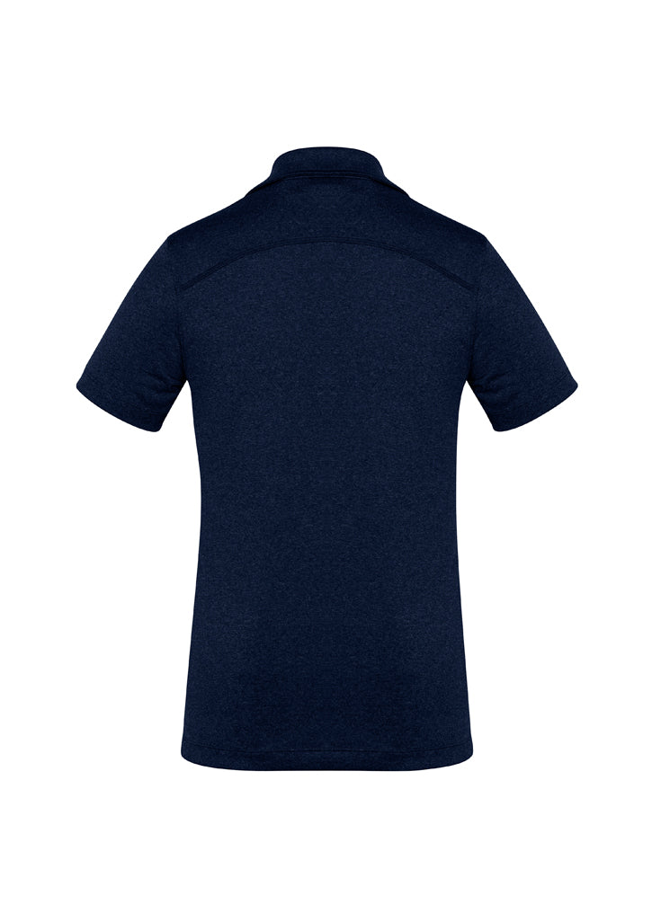 Navy Ladies Aero Polo, Size 24, featuring breathable fabric, UPF protection, and stylish heathered marle pattern.