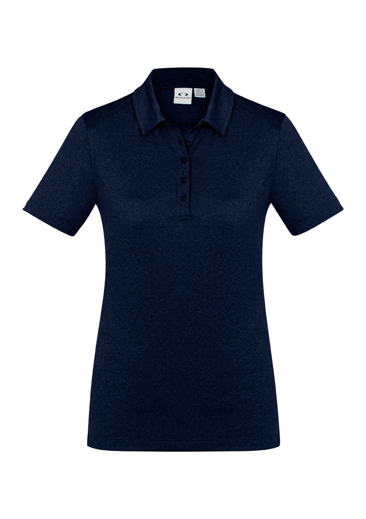 Ladies Aero Polo in Navy, Size 22, featuring breathable fabric, UPF protection, and a stylish heathered design.