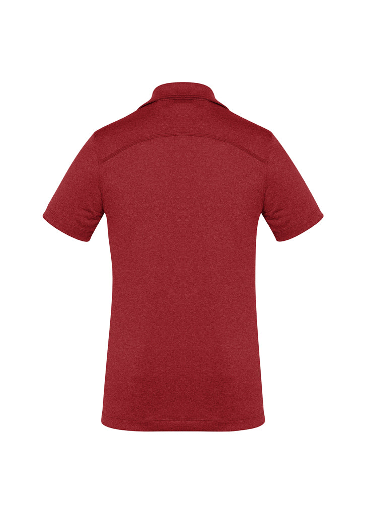 Ladies Aero Polo in vibrant red, size 22, featuring breathable fabric, heathered marle pattern, and stylish self-fabric collar.