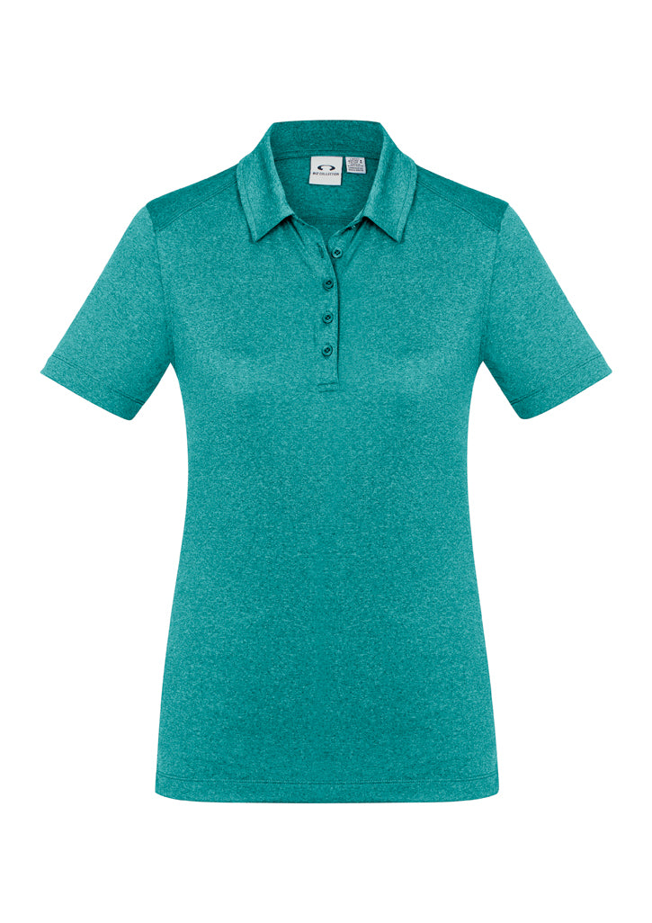 Teal Ladies Aero Polo from Biz Collection, Size 12, features a soft, lightweight fabric with a heathered marle design.