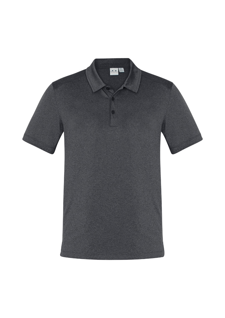 Men's Aero Polo in Charcoal, size XS, featuring breathable fabric, heathered design, and a sleek collar for style and comfort.