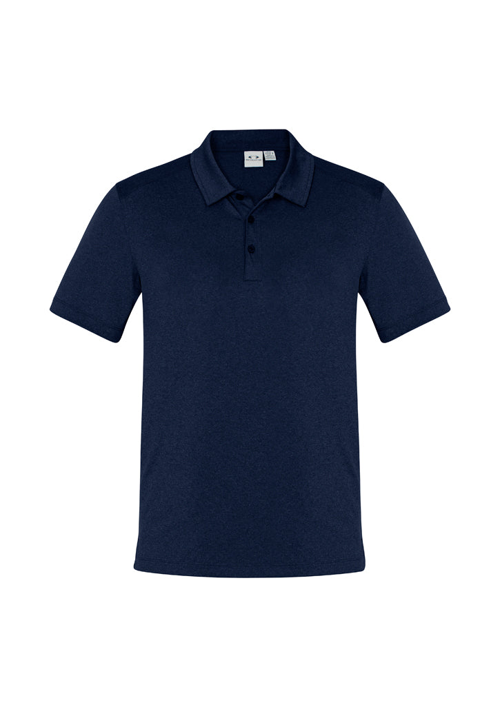 Mens Aero Polo in navy, size 5XL, featuring lightweight fabric, anti-shrink technology, and a stylish heathered pattern.