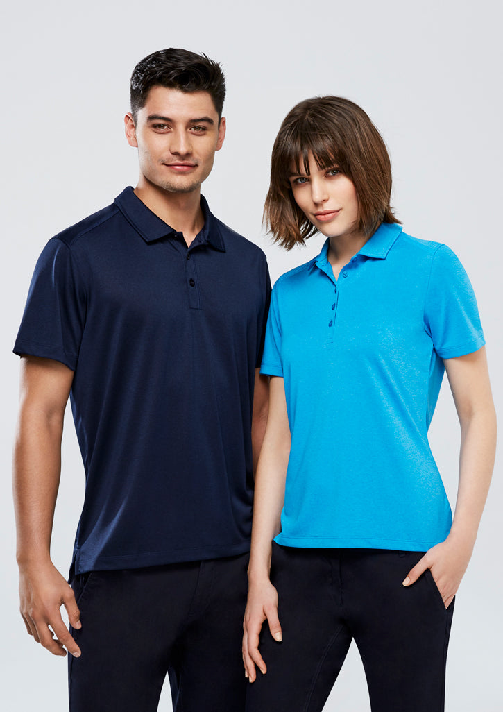 Ladies Aero Polo in teal, Size 8; features breathable micro polyester, UV protection, and trendy heathered marle design.