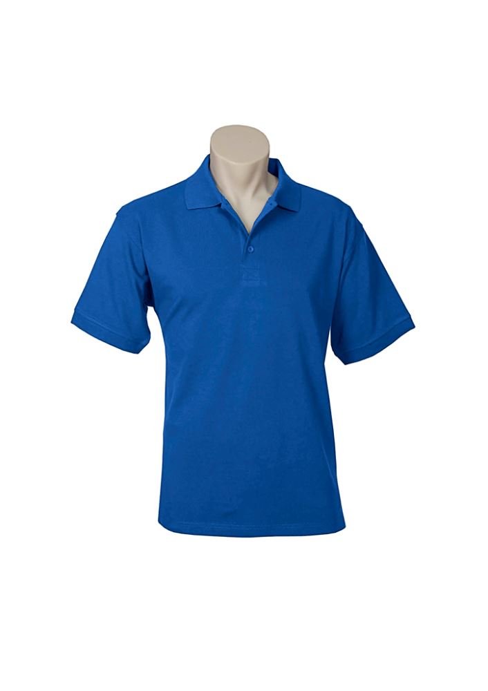 Men's Oceana Polonch Blue polo shirt in size S, featuring a knitted collar, 3-button placket, and breathable cotton blend.