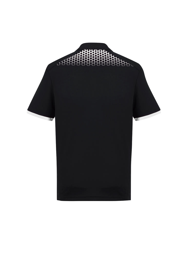 Men's Galaxy Polo in black/white, Size M, featuring breathable fabric, stylish hexagonal print, and antibacterial treatment.