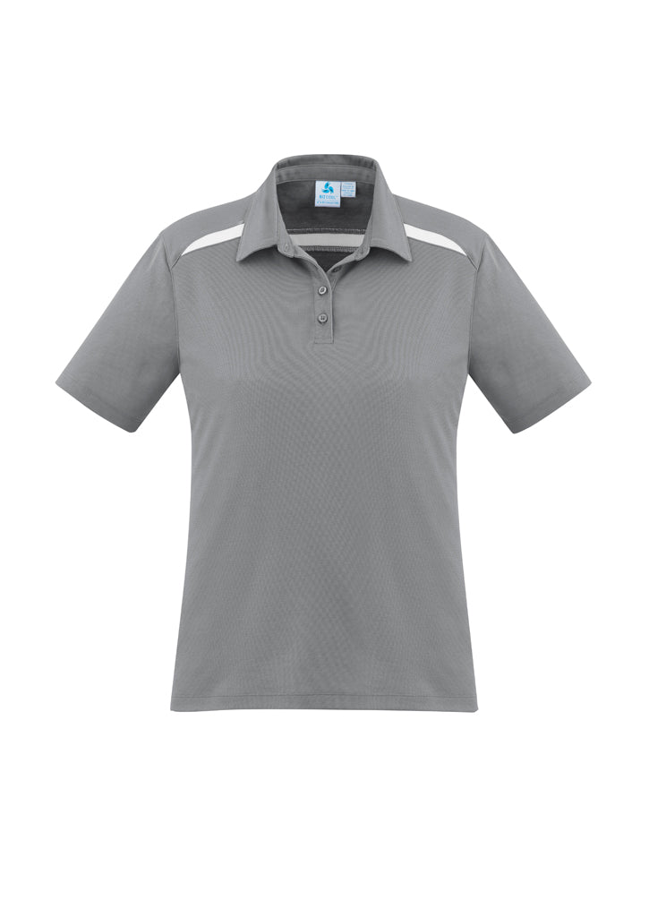 Ladies Sonar Polo in Silver/White, Size 10; features breathable fabric, UPF protection, and stylish design elements.