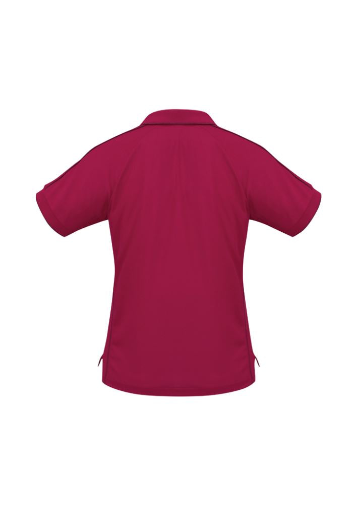 Ladies Resort Polo in Cherry/Maroon, Size 18, featuring breathable fabric, raglan sleeves, and classy tipped collar.
