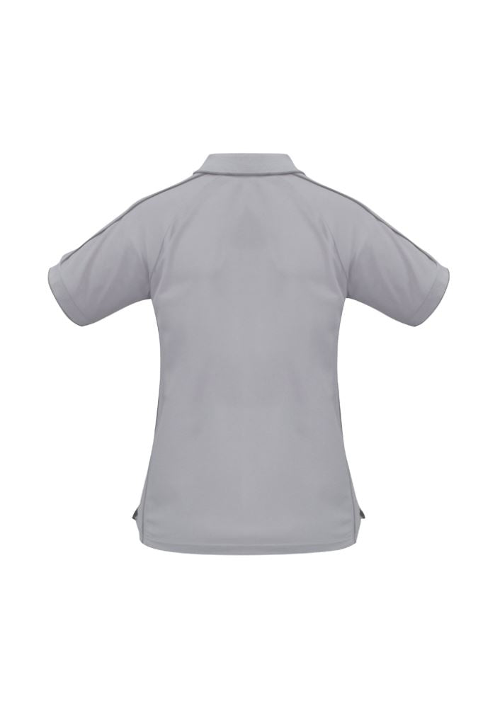 Ladies Resort Polo in Grey/Charcoal, Size 8; features breathable fabric, UPF protection, and a stylish raglan design.