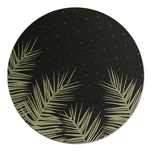 Vibrant palm leaves printed wall art in a 250mm circle, crafted on durable aluminum composite for indoor and covered outdoor spaces.