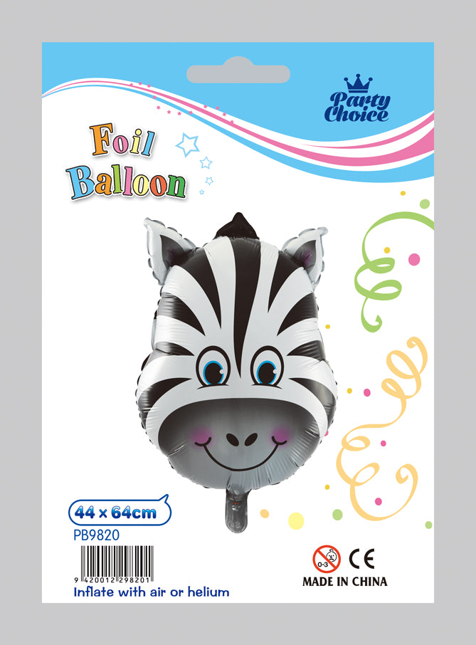 Zebra foil balloon, 44 x 64 cm, brightens parties with its wild design and durable helium-filling capability.