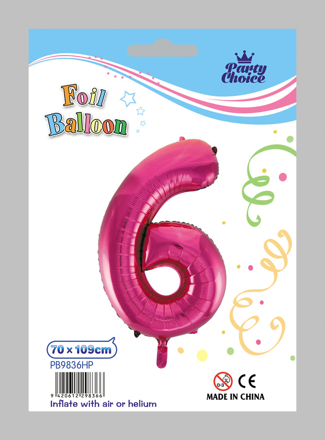 Hot pink foil number "6" balloons, pack of 6, perfect for adding fun to any celebration.