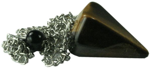 Pendulum Tiger Eye featuring golden-brown hues, ideal for dowsing, meditation, and enhancing intuition.