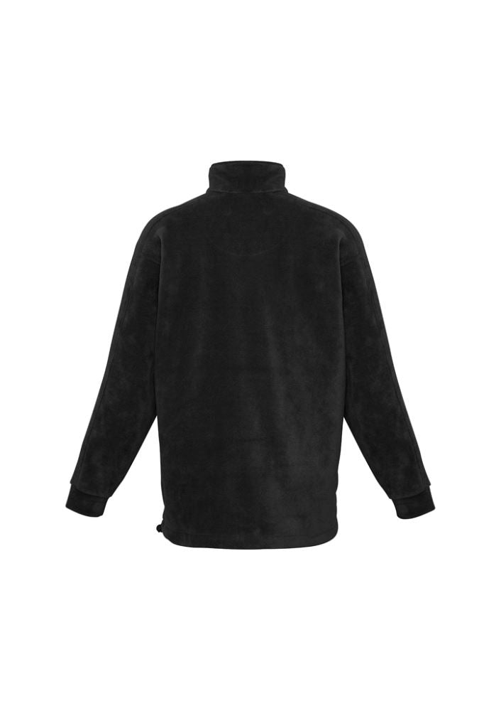 Men's black half-zip winter fleece, 360 GSM, with concealed zip pockets and adjustable hem for comfort and style.