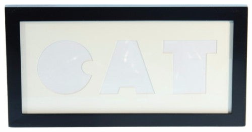Playful cat-themed photo frame showcasing cherished feline moments with creative cut-out words, perfect for any cat lover's decor.