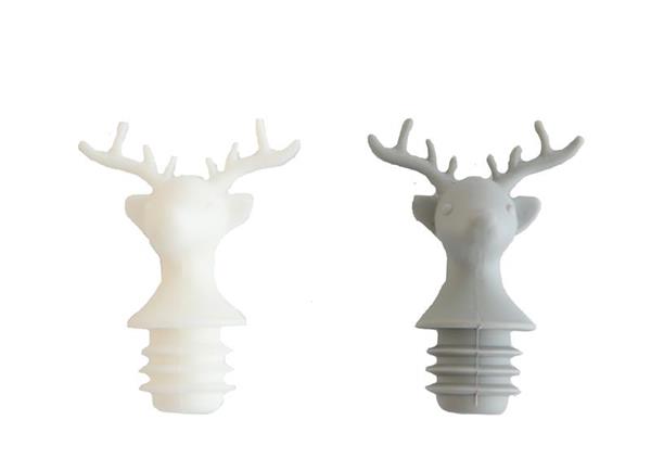 Set of 2 silicone wine stoppers featuring elegant white and grey deer heads to keep wine fresh.