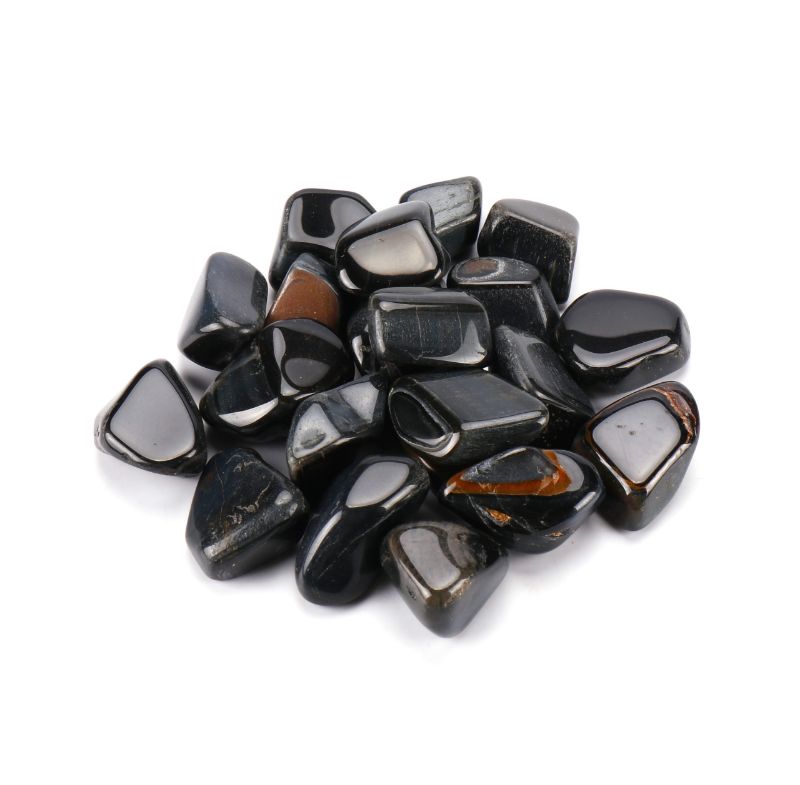 Tumbled Blue Tiger Eye stones in a 0.5kg box, showcasing deep blue tones and natural banding for healing and decor.