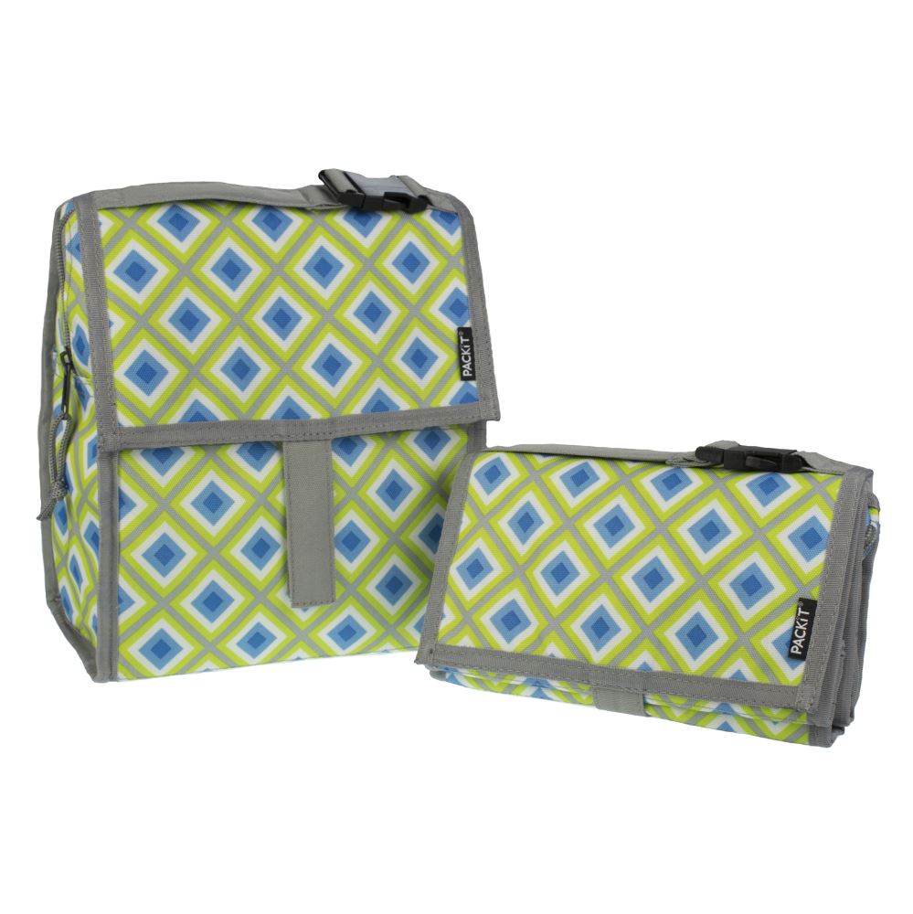 Personal Cooler Geometric by Packit, a foldable, freezable bag that keeps food cold for 10 hours with a stylish design.