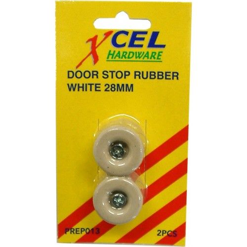 White rubber screw-on door stops, 31x33mm, pack of 2, providing wall protection and durability for home decor.