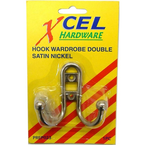 Double wardrobe hook in satin chrome with ball tips, ideal for hanging garments in stylish and organized spaces.