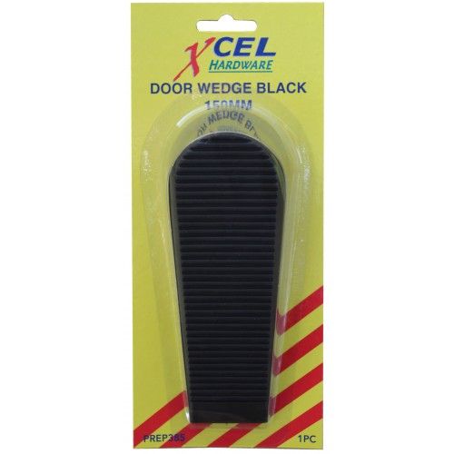 Black rubber door wedge, 152mm x 48mm, securely holds doors open for safety and convenience in homes and offices.