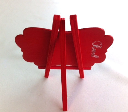 Vibrant red mini easel blackboard, perfect for events, displaying messages, and creative play; portable and stylish design.