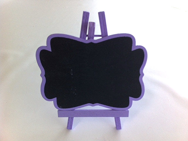 Mini purple easel blackboard perfect for events, decor, and showcasing messages with a stylish design.