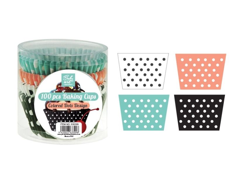 Vibrant BA Colored Dot Baking Cups (12cm, 24 Packs) for stylish, easy-release baking of cupcakes and muffins.