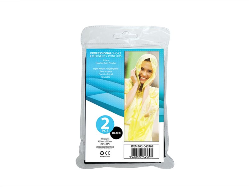 Black emergency poncho pack of 48, lightweight, waterproof, reusable, and perfect for outdoor adventures and unexpected rain.