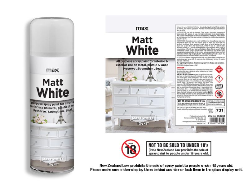 All Surface Spray Paint - Max Matt White 100ml in a set of 12, ideal for versatile arts and crafts with a matte finish.