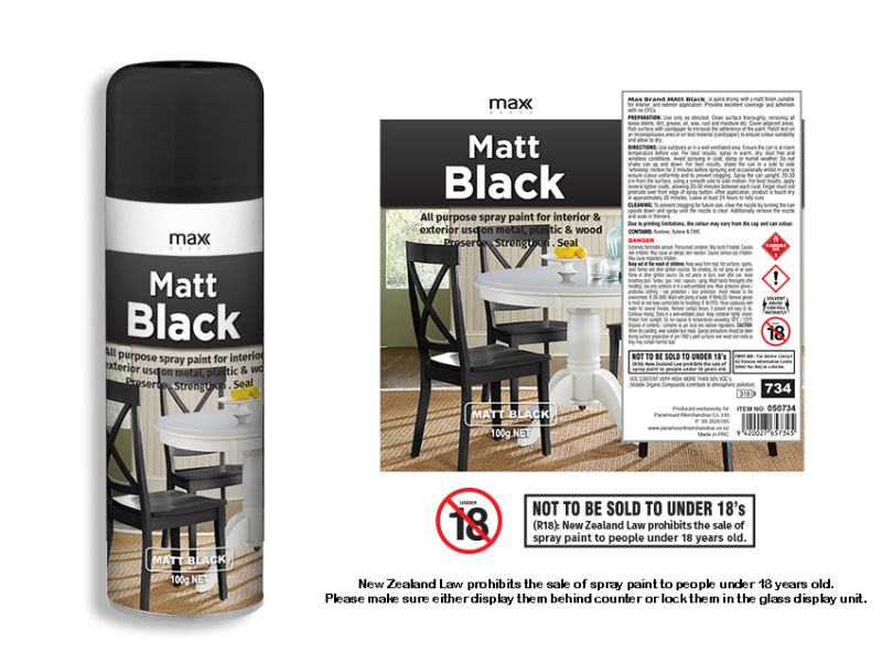 Set of 12 Max Matt Black spray paint cans for versatile DIY projects, offering a smooth matte finish suitable for all surfaces.