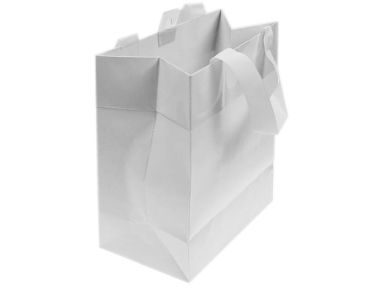 Set of 10 small white paper gift bags, 24.7 cm tall, ideal for elegant and eco-friendly packaging for any occasion.