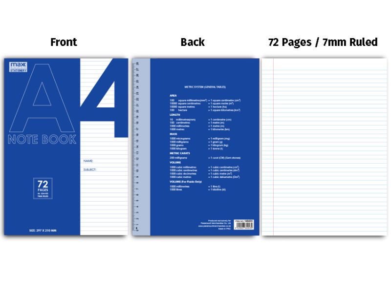 Set of 10 MAX A4 notebooks with premium 55gsm paper and durable 230gsm covers, ideal for versatile writing and sketching.