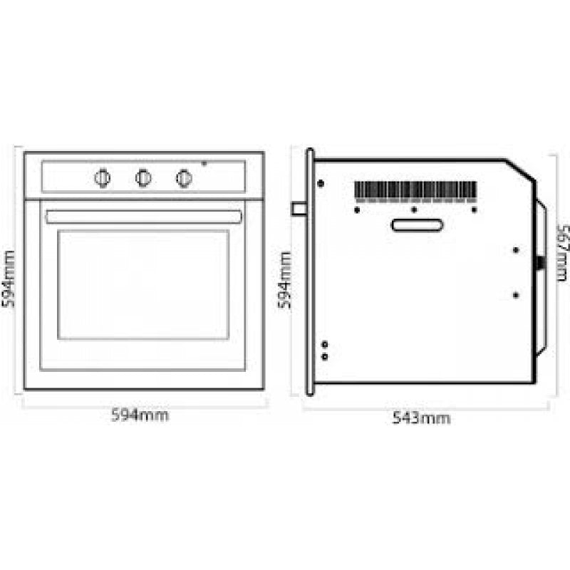 Stainless steel gas oven with 4 cooking functions, 56L capacity, flame failure protection, and automatic ignition for safety.