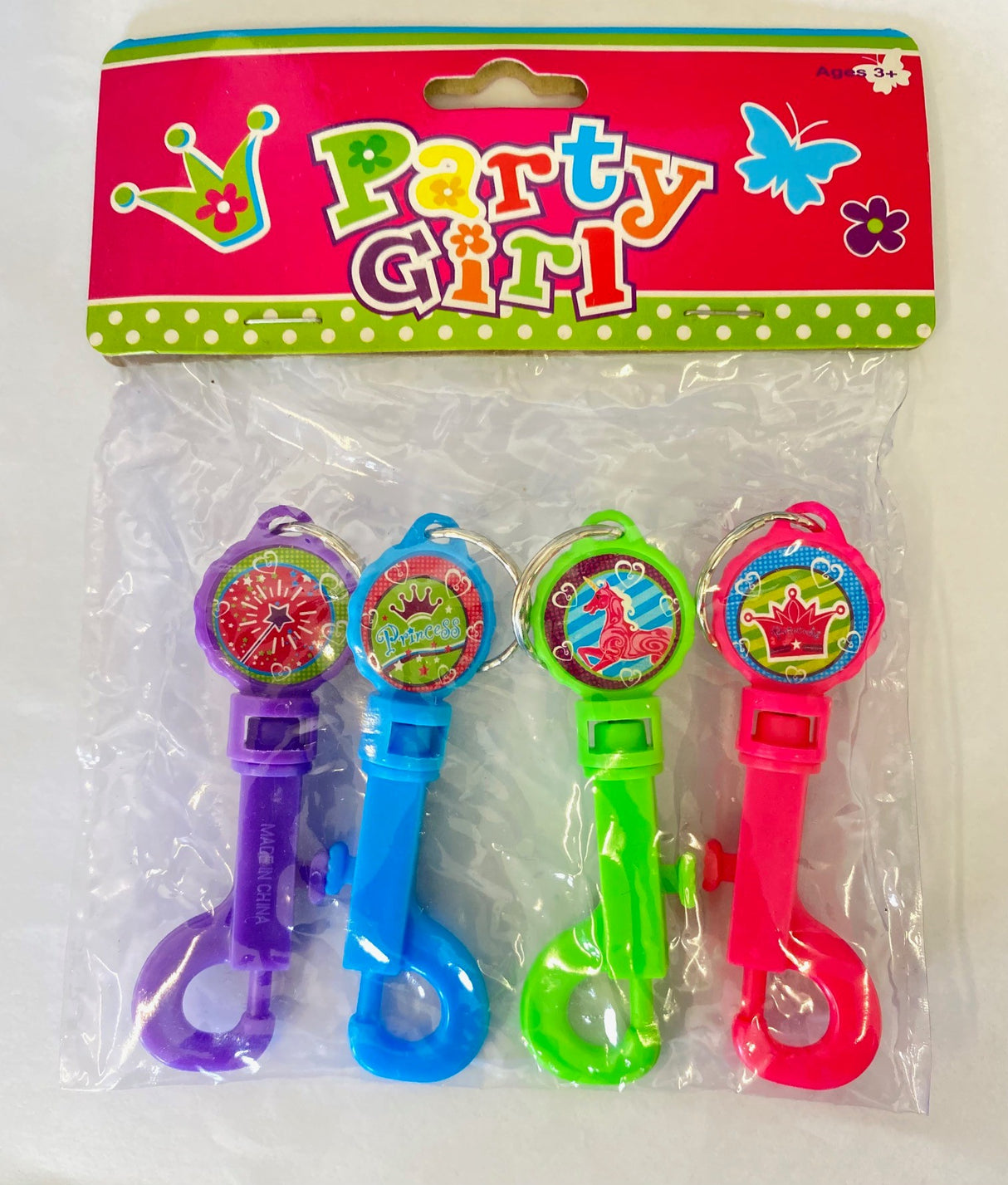 Set of 4 princess-themed keyrings, colorful and enchanting party favors for memorable celebrations.