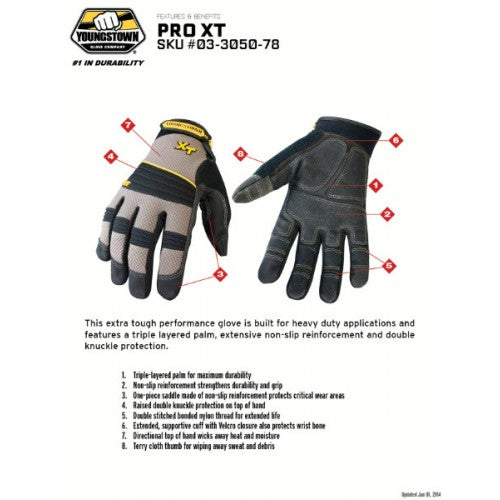 Youngstown Pro Xt Work Gloves in Medium, featuring triple-layered palm, non-slip grip, and double knuckle protection for heavy-duty tasks.