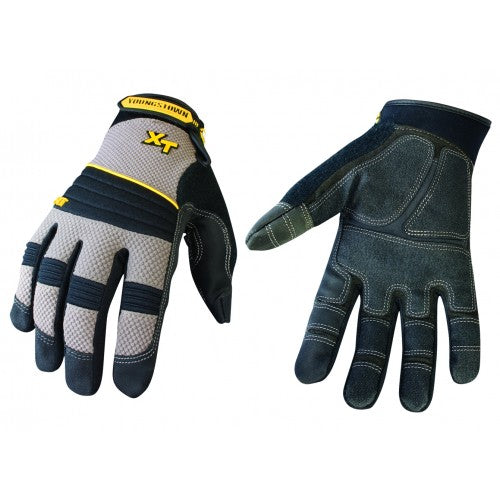Durable Youngstown Pro Xt Medium Work Gloves with triple-layered palm, non-slip reinforcement, and double knuckle protection.