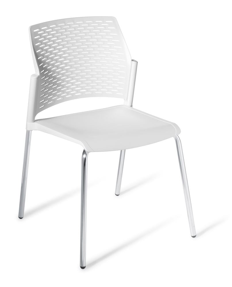 Stylish Chrome Stackable Chair with Punch White finish, durable frame, and perforated backrest for comfort and ventilation.
