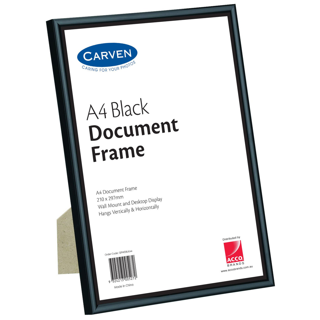 Stylish Carven black A4 document frame with glass overlay, perfect for certificates, awards, and photos.