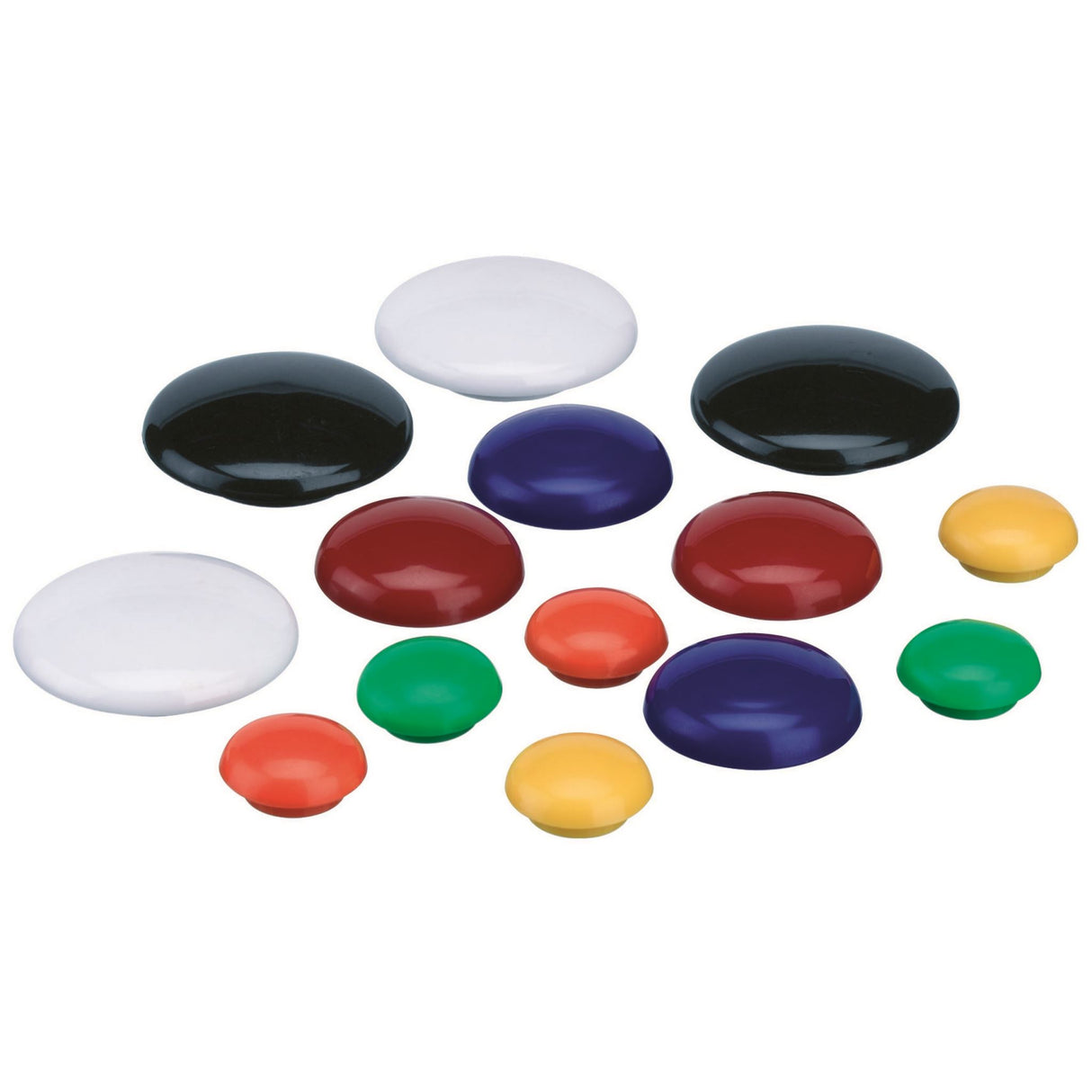 Set of 10 black 40mm Quartet Magnetic Buttons for securely holding documents and notes on magnetic surfaces.