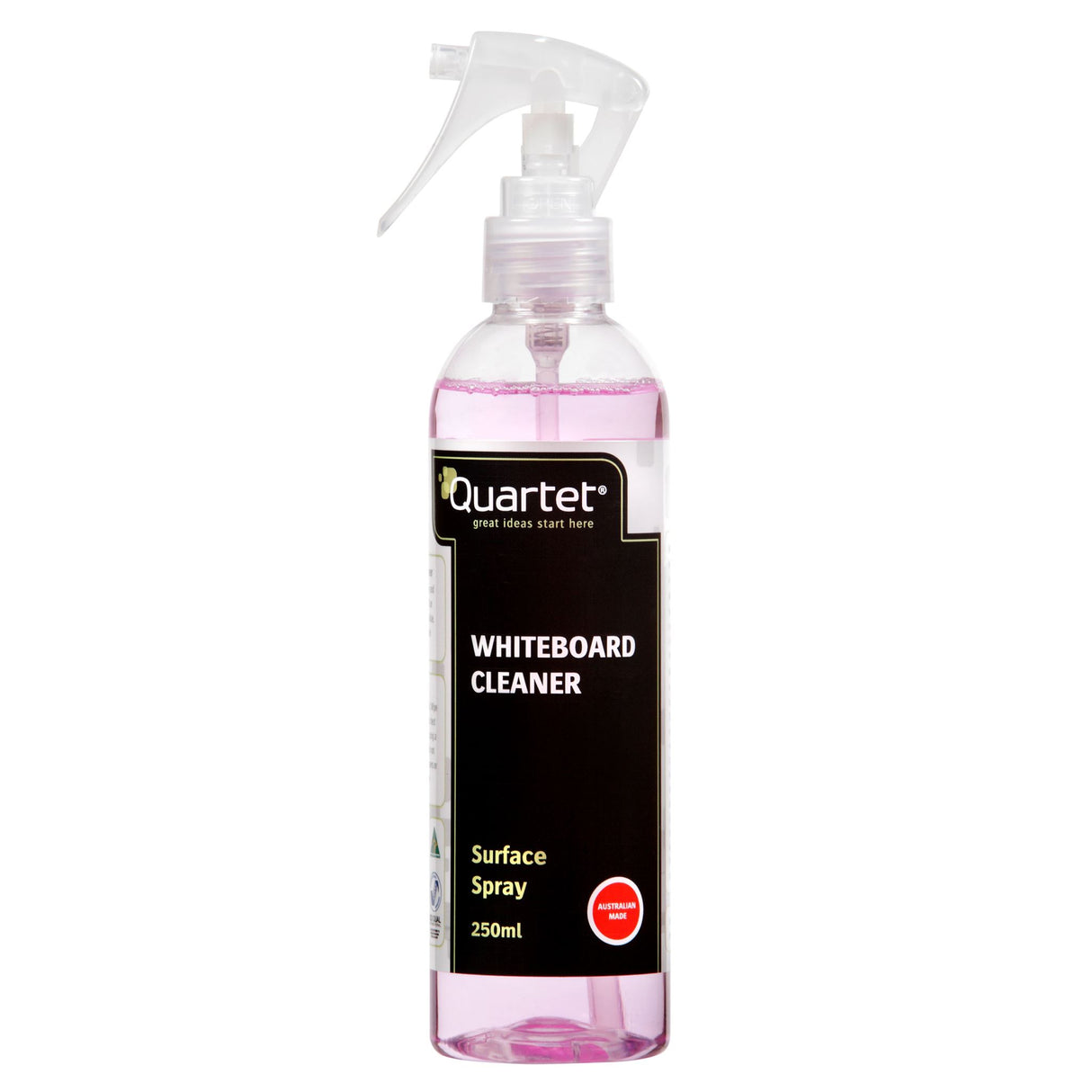 Quartet Whiteboard Cleaner 250ml: Premium solution for removing ink stains and ghosting, ideal for clean whiteboards in any setting.