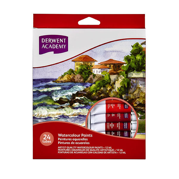 Derwent Acy W/Colour Paints 12ml 24pk, vibrant watercolour paints for artists, offering strong tinting and versatile application.