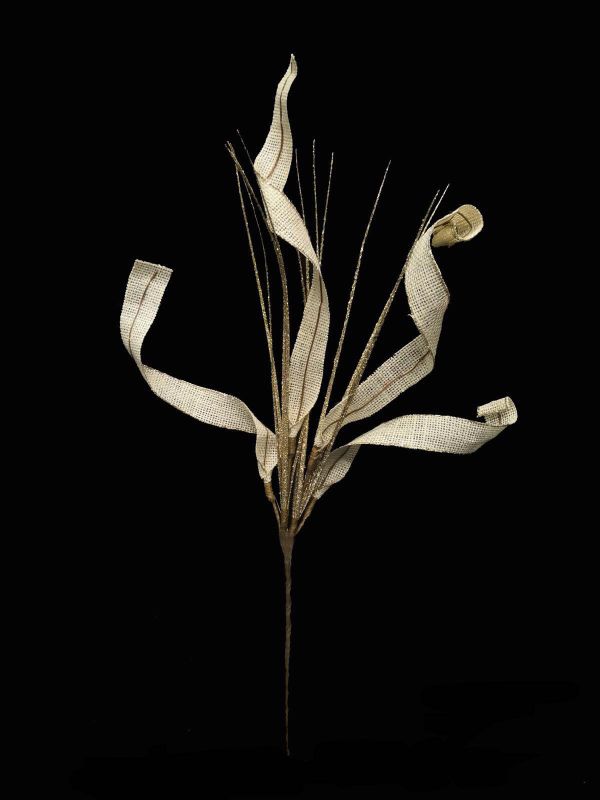 Ivory linen and grass spray with glitter twig, 51cm, adds elegance to decor with a chic, low-maintenance design.