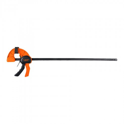 RAPID CRAMP clamp with one-hand action, 60cm capacity, nylon body, silicone pads, and quick-release levers for secure holding.